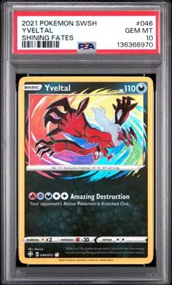2021 Pokemon Shining Fates 046/072 Yveltal Amazing Rare Holo PSA 10 Graded QTY - Image 1