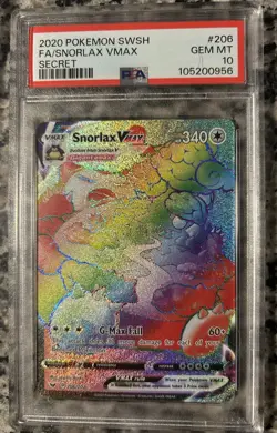 2020 POKEMON SWORD & SHIELD SECRET #206 FULL ART/SNORLAX VMAX PSA 10 - Image 1