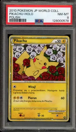 Pokemon Pikachu World. Coll. POLISH Holo Japanese Back PSA 8 - Image 1