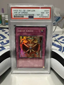 2003 Yugioh Jar Of Greed LON 1st Edition PSA 8 - Image 1