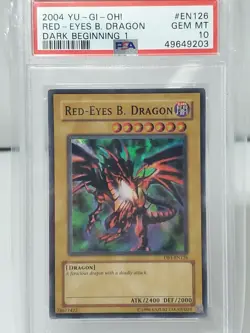 POP 5! PSA 10 GEM MINT 2004 Yugioh Red-Eyes B. (Black) Dragon Super Rare DB1 - Image 1
