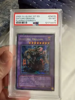 2005 YU-GI-OH! FET-FLAMING ETERNITY EN035 GATLING DRAGON 1ST EDITION PSA 6 - Image 1