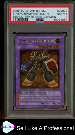 E-HERO RAMPART BLSTR EEN-UR-GER YU-GI-OH ELEMENT. ENERGY 1ST ED 2005 DE033 PSA 8 - Image 1
