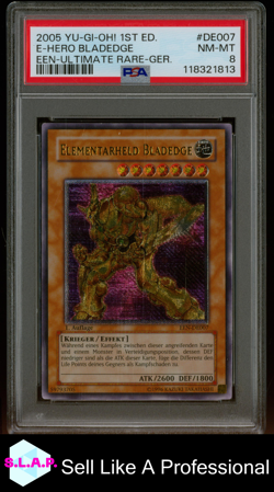 E-HERO BLADEDGE EEN-UR-GER YU-GI-OH! ELEMENTAL ENERGY 1ST ED 2005 DE007 PSA 8 - Image 1