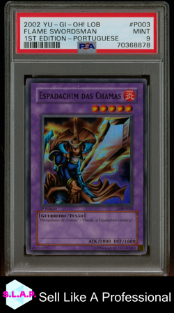 FLAME SWORDSMAN 1ST ED-PRT YU-GI-OH! LOB-LEGEND OF BLUE EYES 2002 P003 PSA 9 - Image 1