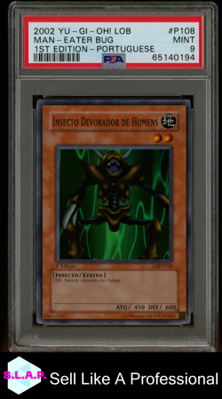 MAN-EATER BUG 1ST ED-PRT YU-GI-OH! LOB-LEGEND OF BLUE EYES 2002 P108 PSA 9 - Image 1