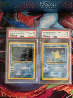 Pokemon 2001 Neo Revelation Shining Gyarados Holo Card PSA 8 with Magikarp psa6 - Image 1