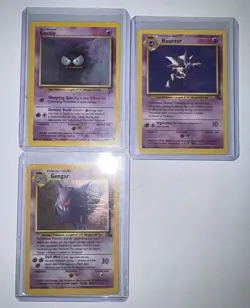 Full Set of Gastly Huanter and Gengar. Holo Gengar. Rare Base Set Pokemon Cards - Image 1