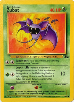 Zubat 57/62 Fossil Set Unlimited Original Vintage Pokemon Card Pokemon TCG - LP - Image 1