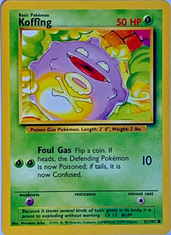 Koffing Pokemon Base Set 51/102 Unlimited Original Vintage Pokemon Card - LP - Image 1
