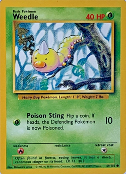 Weedle Pokemon Base Set 69/102 Unlimited Original Vintage Grass Pokemon Card LP - Image 1