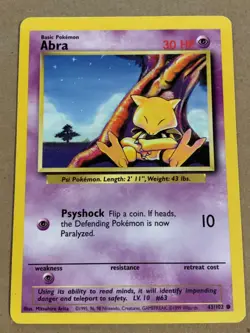 Abra 43/102 Psychic Base Set Unlimited Original Vintage Pokemon Common Card TCG - Image 1