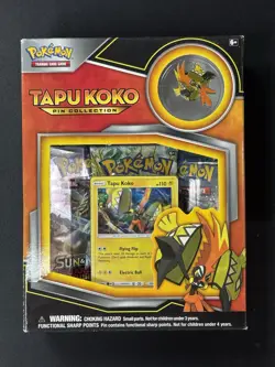 POKEMON TCG Tapu Koko Pin Collection Factory Sealed Box-3 Booster Packs,Pin,Foil - Image 1