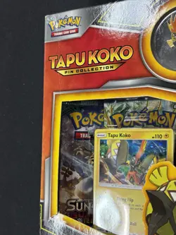 POKEMON TCG Tapu Koko Pin Collection Factory Sealed Box-3 Booster Packs,Pin,Foil - Image 2