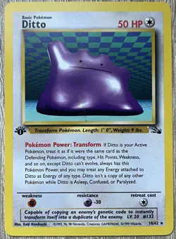 Pokemon 1999 1st Edition Ditto 18/62 Fossil Non-Holo LP - Image 1
