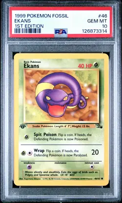 1999 POKEMON FOSSIL 1ST ED #46 EKANS PSA 10 - Image 1