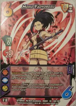 UniVersus My Hero Academia CCG Card 1st Edition Momo Yaoyorozu MHA01 UC 109/180 - Image 1
