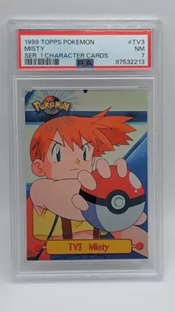 1999 Pokemon Topps Series 1 Character Card Misty #TV3 Black Logo PSA 7 NM! - Image 1