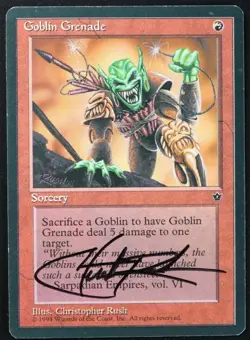 Mtg Goblin Grenade SIGNED By Artist Christopher Rush Fallen Empires GD+ - Image 1