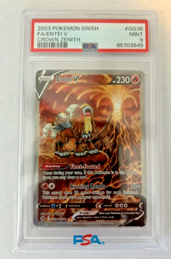Pokemon TCG 2023 Sword & Shield Crown Zenith Entei V #GG36 PSA MINT 9 - Image 1
