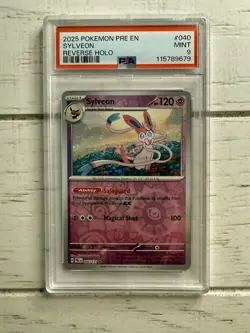 2025 Pokemon Prismatic Evolutions Sylveon Reverse Holo! #040/131 PSA 9 MINT!! - Image 1