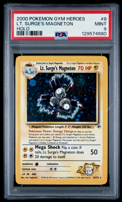 PSA 9 - Lt. Surge's Magneton 8/132 Gym Heroes Holo Rare Vintage Pokemon Card - Image 2