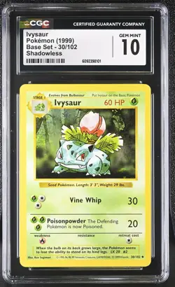 CGC 10 GEM MINT Ivysaur 1999 Base Set 30/102 Shadowless Pokemon Card - Image 1