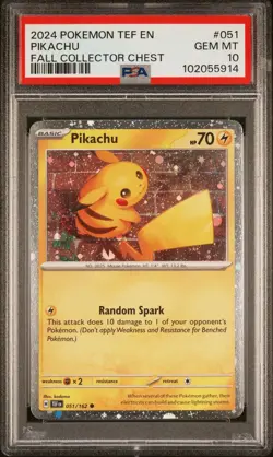 2024 Temporal Forces Fall Collector Chest #051 Pikachu Holo PSA 10 Card GEM MINT - Image 1