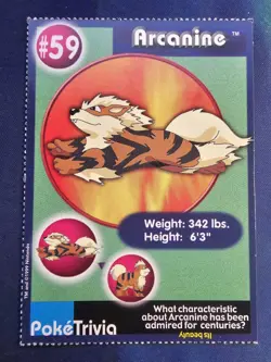 1999 Pokemon Burger King Poketrivia Promo #59 Arcanine LP - Image 1
