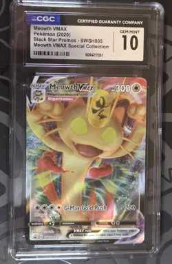 Pokemon Meowth VMAX SWSH005 Full Art Promo TCG Card Jumbo CGC 10 - Image 1
