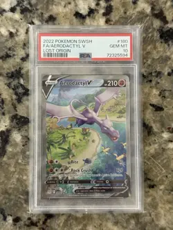 Aerodactyl v Alternate Full Art Holo Card 180/196 Swsh11: Lost Origin PSA 10 - Image 1