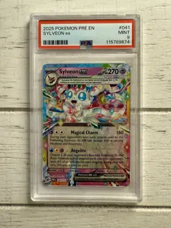 2025 POKEMON PRE EN-PRISMATIC EVOLUTIONS #041 SYLVEON EX PSA 9 MINT!! - Image 1