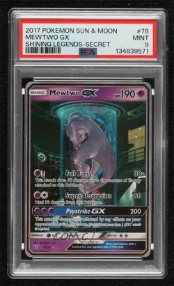 Secret - Mewtwo GX Pokemon Sun & Moon Shining Legends PSA 9 MINT - Image 1