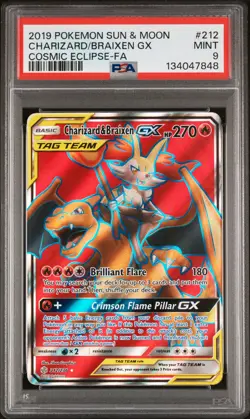 2019 POKEMON SUN & MOON COSMIC ECLIPSE FULL ART/CHARIZARD & BRAIXEN GX PSA 9 - Image 1