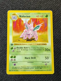 Nidorino 37/102 Base Set 1st Edition Shadowless Uncommon Vintage Pokemon TCG MP - Image 1