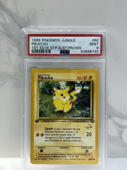 1999 Pokemon Jungle 1st Edition Pikachu Wizard Stamp Duelist Promo #60 PSA 9 - Image 1