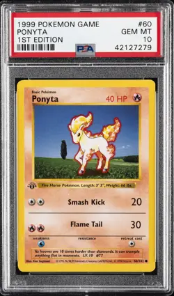 1999 POKEMON BASE SET 1ST EDITION #60 PONYTA PSA 10 - Image 1