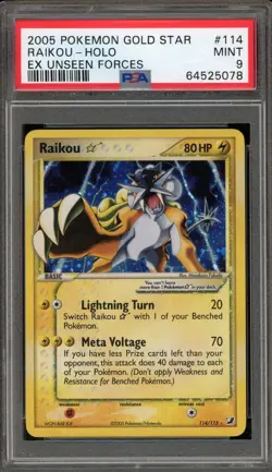 Pokemon Raikou Gold Star EX Unseen Forces Holo Ultra Rare #114 PSA 9 Mint - Image 1