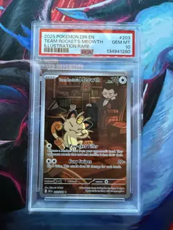 Pokemon TCG Team Rockets Meowth 203/182 Gem Mt PSA 10 Illustration Rare - Image 1