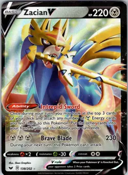 Zacian V 138/202 SWSH01: Sword & Shield Base Set Pokemon TCG NM - Image 1