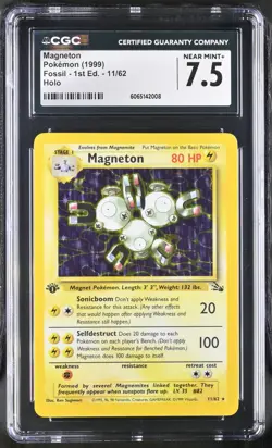 1999 Pokemon Magneton 11/62 1st Edition Fossil Holo CGC 7.5 NM - Image 1