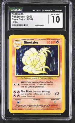 CGC 10 GEM MINT Ninetales 1999 Base Set 12/102 Holo Pokemon Card - Image 1