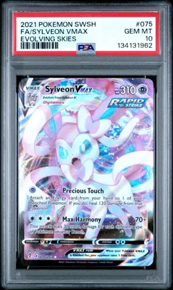 Pokemon TCG PSA 10 Gem Mint Full Art Sylveon VMAX 075/203 Evolving Skies Card - Image 1
