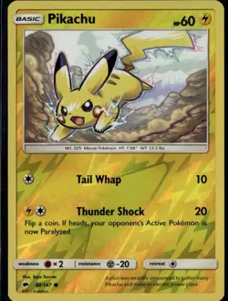 Pikachu Common SM - Burning Shadows 40/147 Lightning Reverse Holo Pokemon Card - Image 1