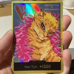Donquixote Doflamingo Textured Holo Gold Frame Silly Cat Meme DON !! Art Card - Image 1