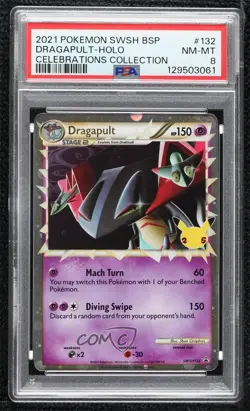 Dragapult (Celebrations Collection) Holo Pokemon Sword & Shield Black Star PSA 8 - Image 1