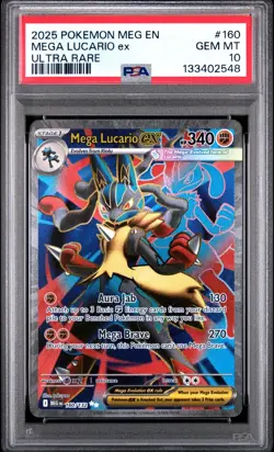 2025 POKEMON MEG EN MEGA EVOLUTION 160 MEGA LUCARIO EX ULTRA RARE PSA 10 GEM MT - Image 1
