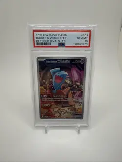 2025 Pokemon Destined Rivals Rocket's Wobbuffet #203 Promo PSA 10 22% Gem Lo Pop - Image 1