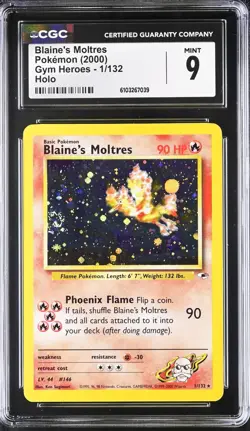 CGC 9 MINT Blaine's Moltres Gym 1/132 Holo SWIRL Pokemon Card psa - Image 1