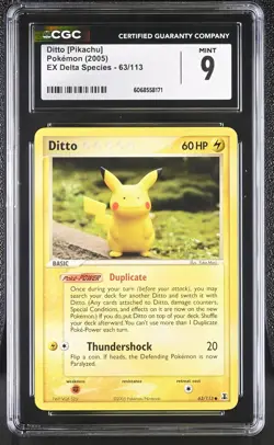 CGC 9 MINT Ditto [Pikachu] 2005 EX Delta Species 63/113 Pokemon Card - Image 1